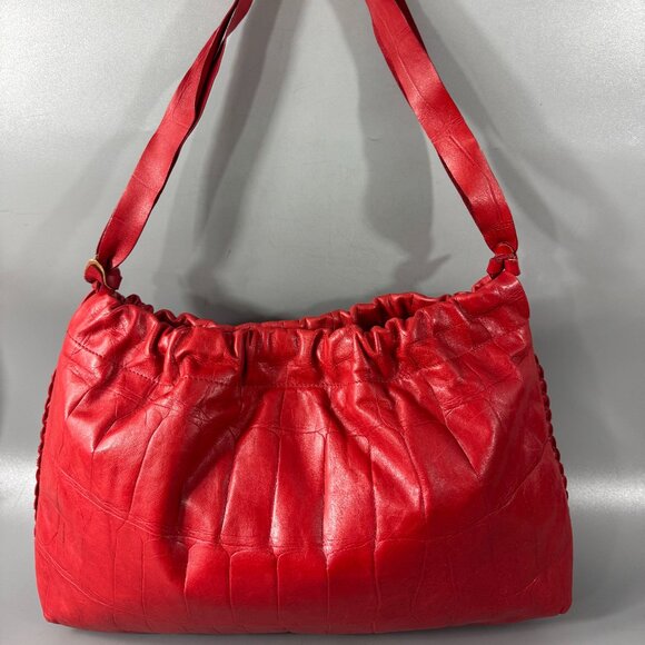 Unique Falor Le Borse Croc Embossed Red Leather - Picture 1 of 12